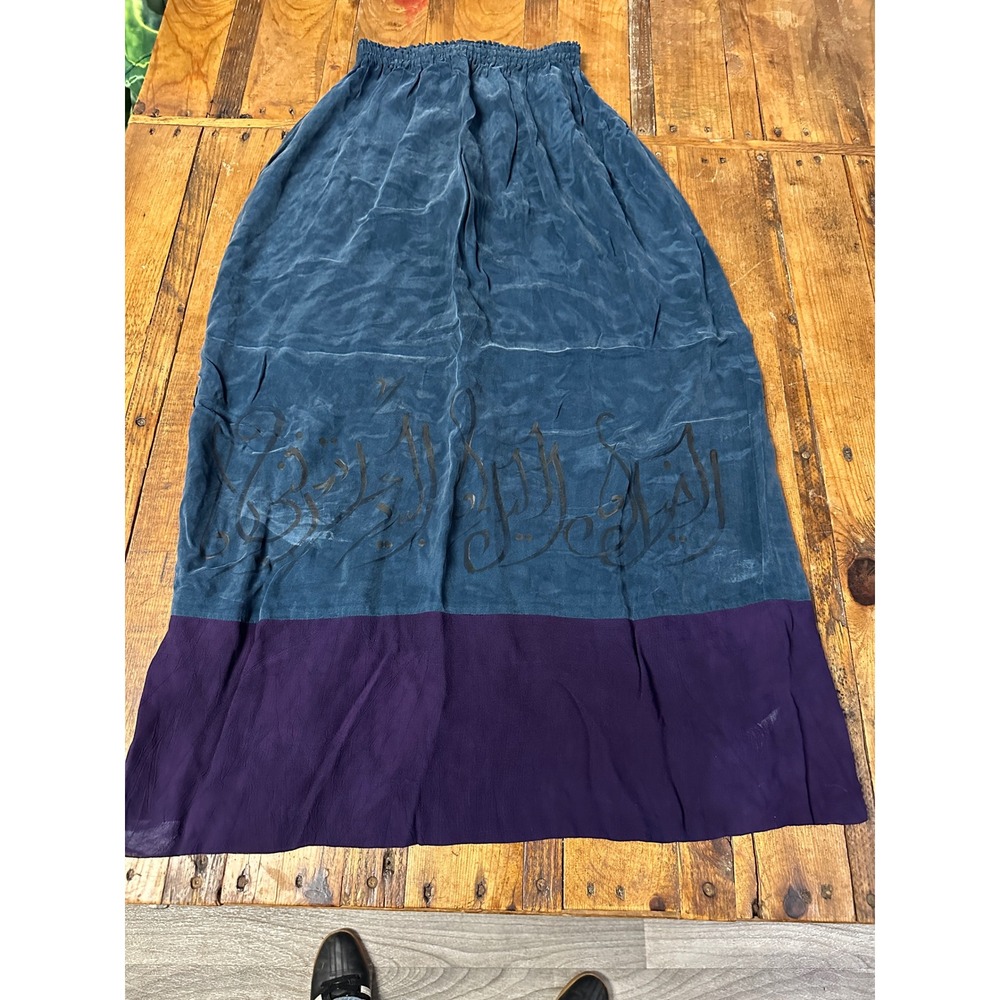 Aida Dalali Vintage Maxi Skirt Womens S Teal Purple Arabic Calligraphy Boho Art